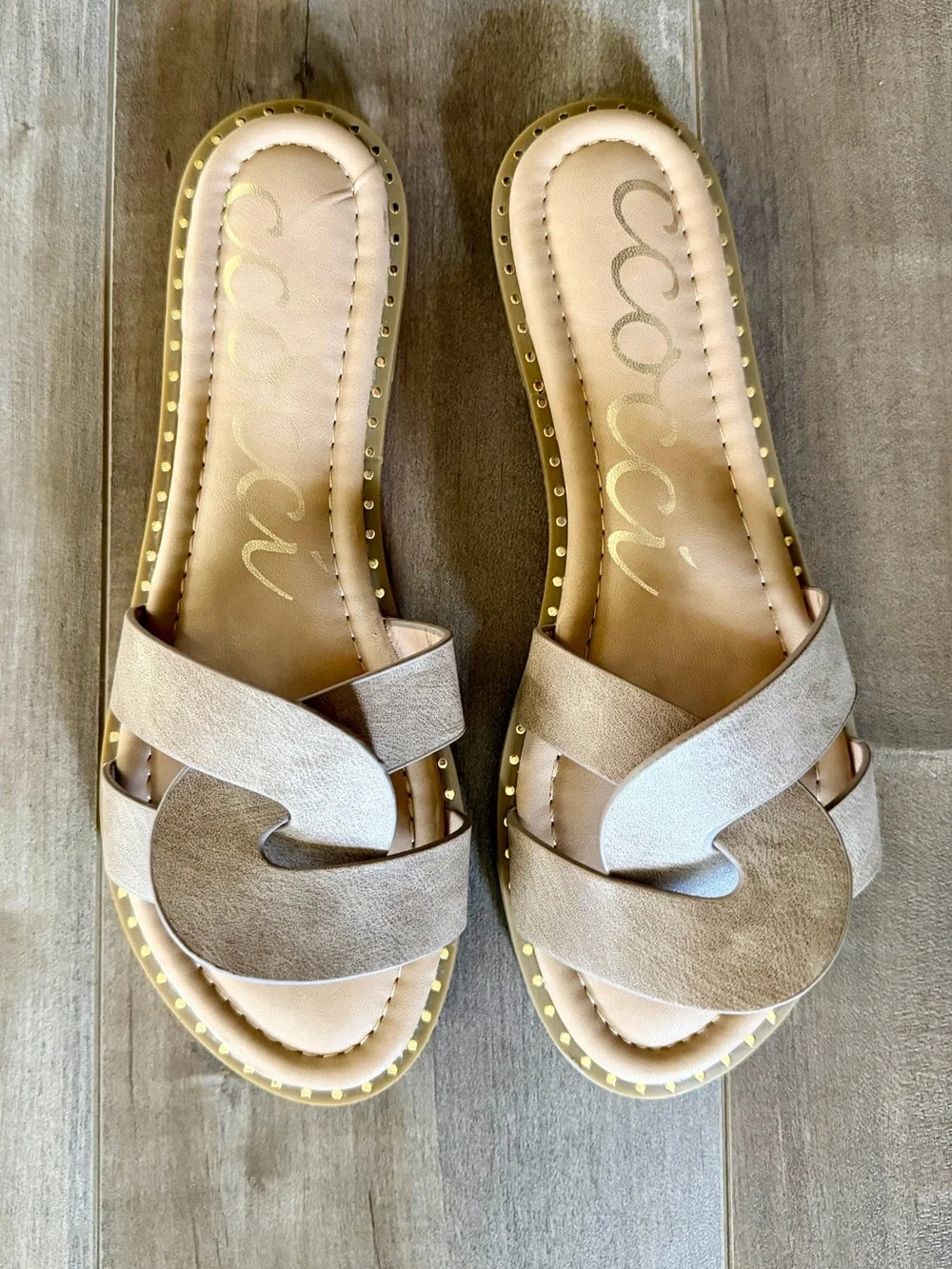 CCOCCI Taupe Twist Slide Sandals,